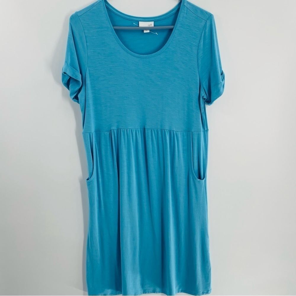 J. Jill Soft & Comfy Scoop-Neck Pockets Pullover Knit Island Blue Dress